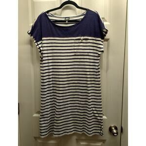 Anne Klein Size Large Blue White Striped Nautical Short Sleeve T-Shirt Dress